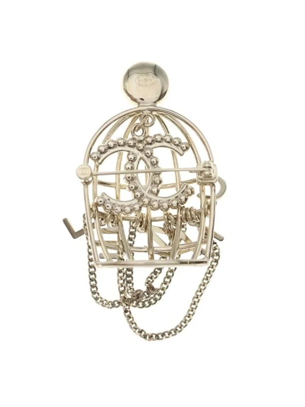 Chanel CC Logo Birdcage Motif Brooch Pin Badge Gold